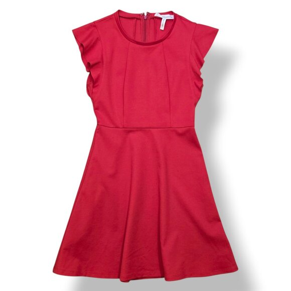 BCBGeneration Dresses & Skirts - BCBG Generation red ruffle sleeveless dress Size 0 fit and flare cocktail Skater